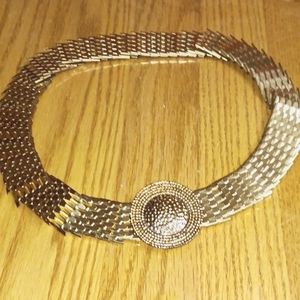 Gold stretch belt Vintage Black Elastic underlay Clip on 25in long.  Medallion